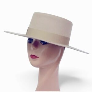 Vintage Olive & Pique Wool Hat Boaters Wide Brim Gamblers Hat, Neutral Color